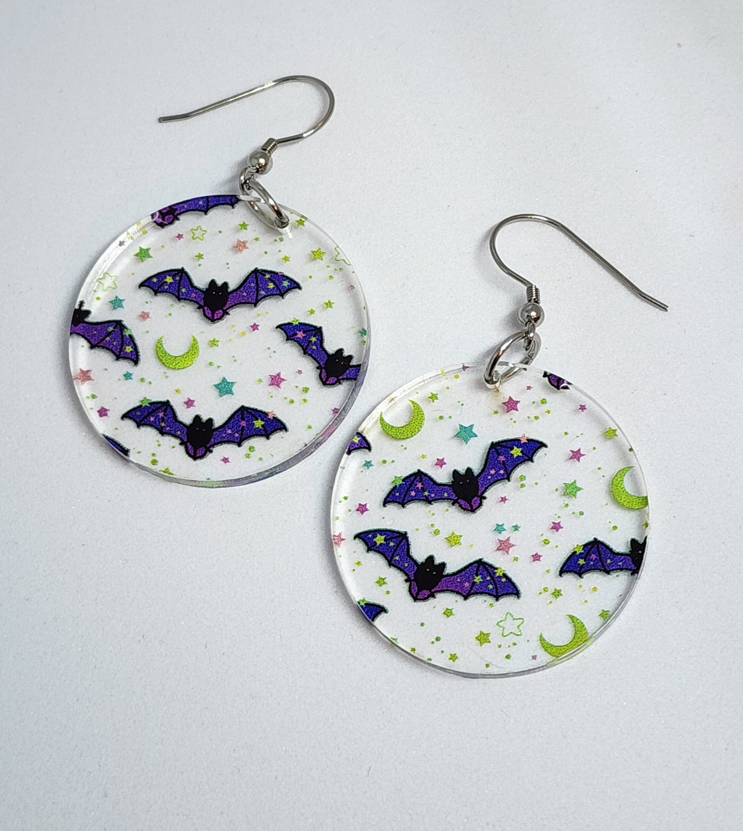 Neon Bat Round Earrings