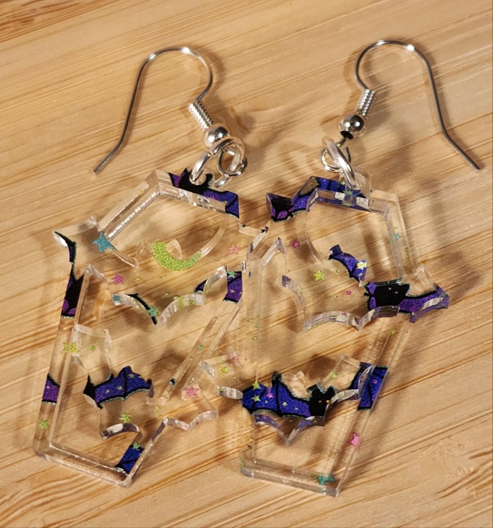 Neon Bats Coffin Earrings