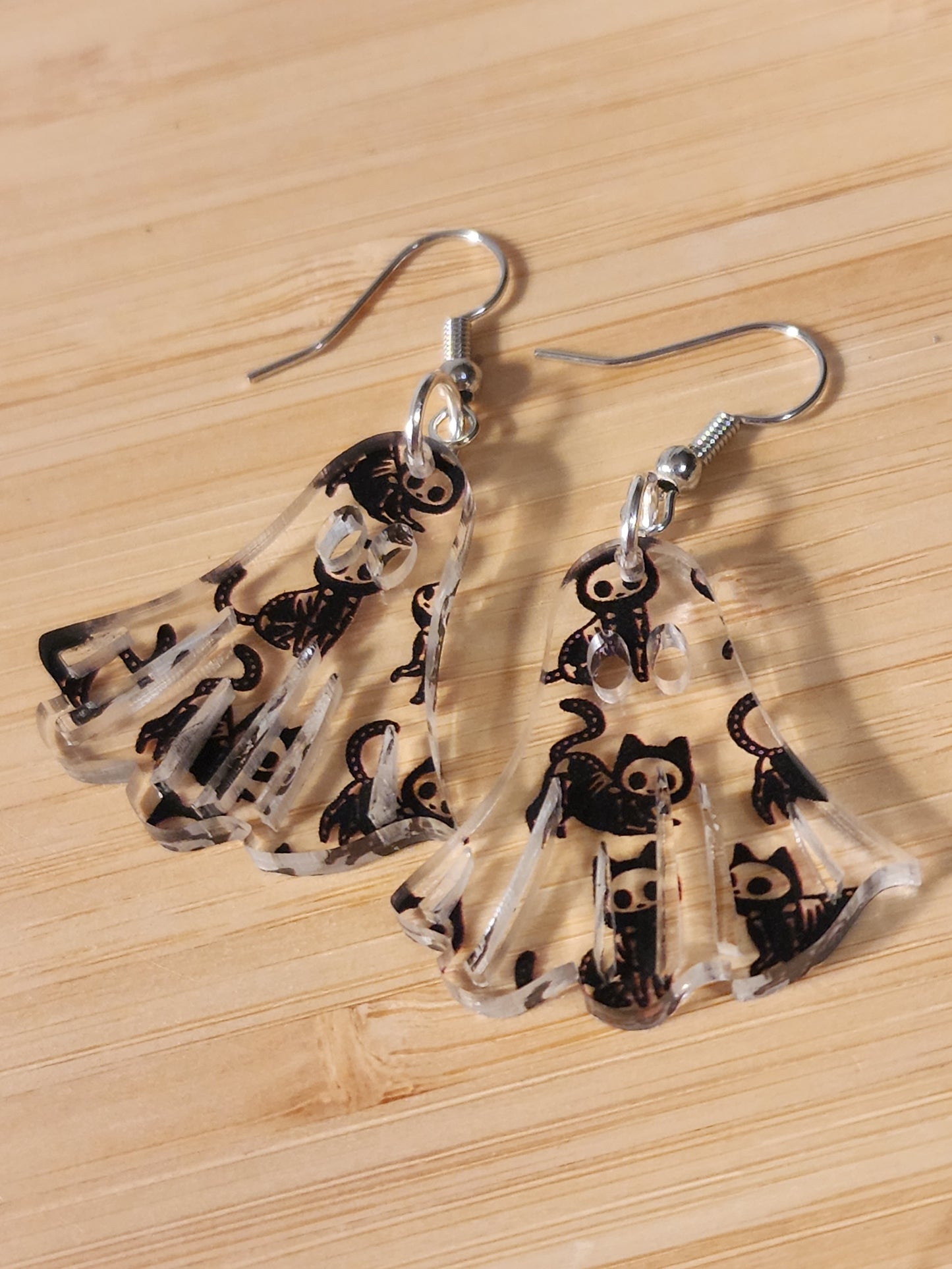 Skeleton Cat Ghost Earrings