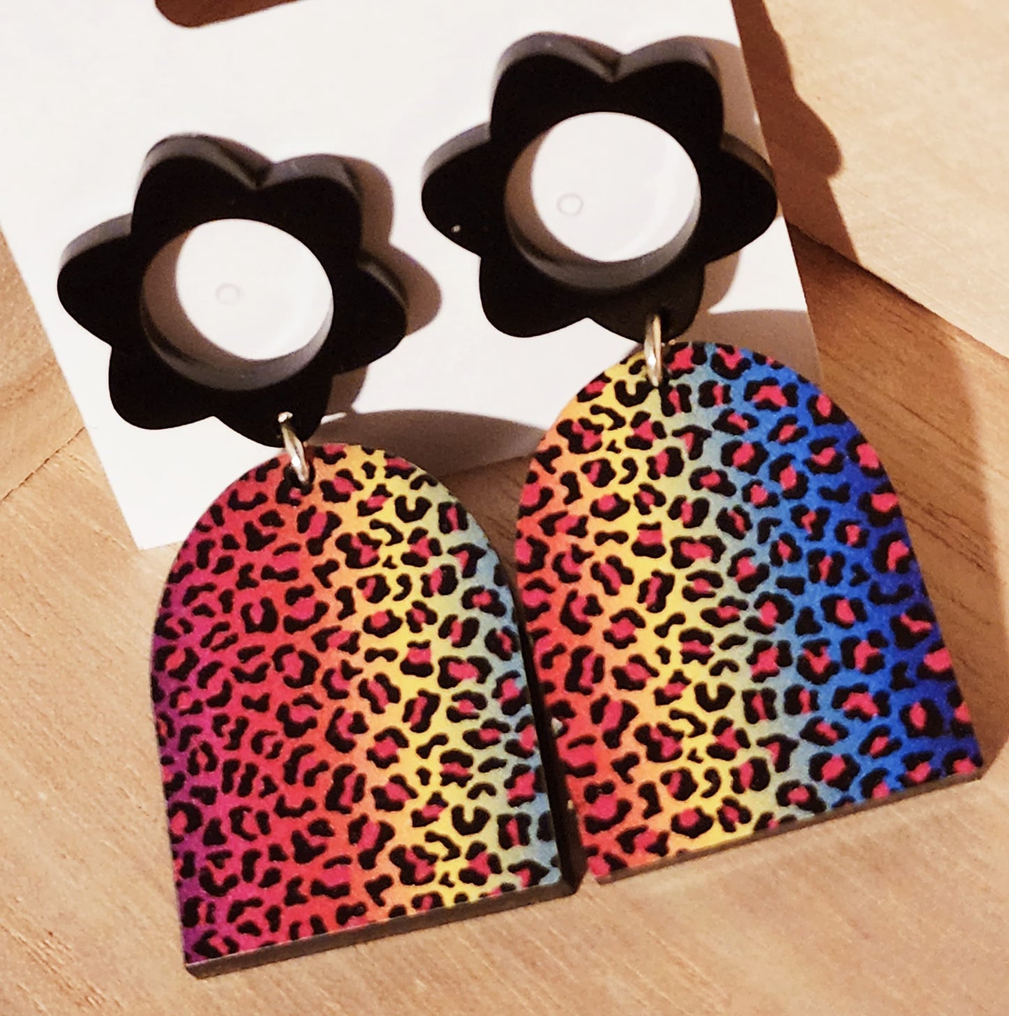 Rainbow Cheetah Flower Studs