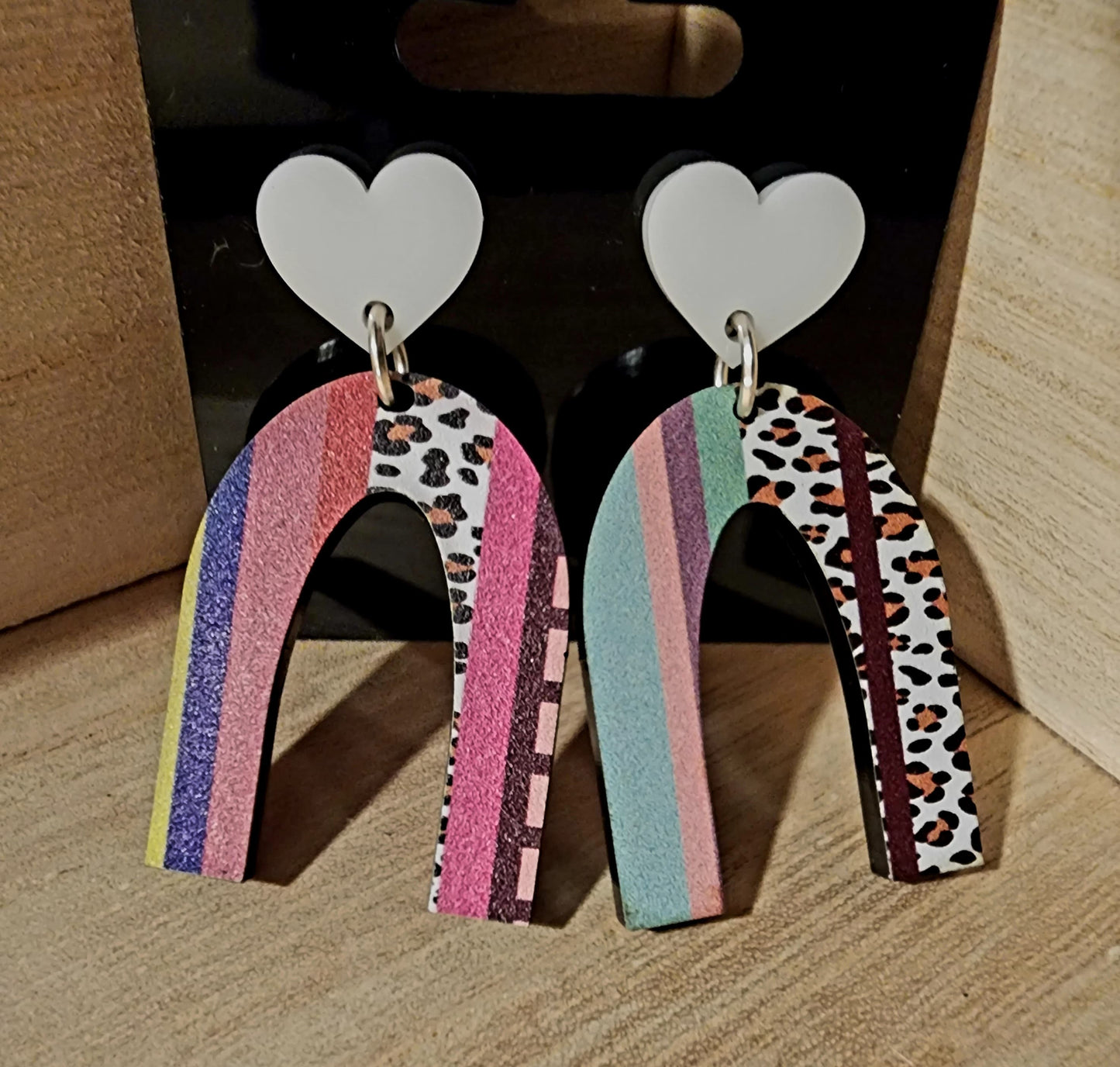 Heart Leopard Stripe Flower Studs