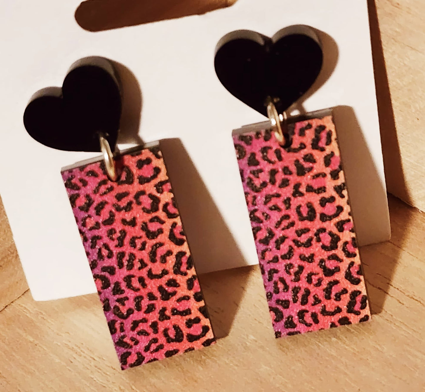 Rainbow Cheetah Heart Studs